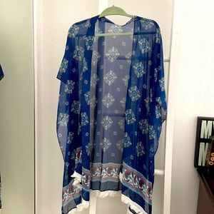 Blue print bathing suit cover/ kimono